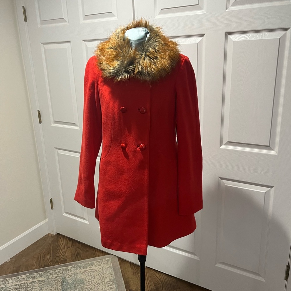 ASOS Vibrant Red Coat with Faux Fur Trim